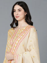 Women Yellow Cotton Printed Kurta Trousers With Dupatta